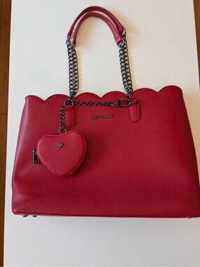Betsey Johnson XO Tote Cherry Detachable Heart Coin Purse